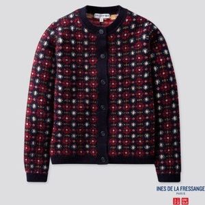 NWT Uniqlo IDLF Jacquard Alpaca Wool Cardigan Ines de la Fressange in Navy